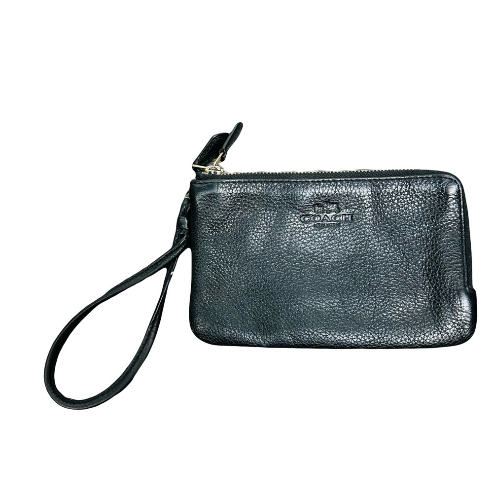 Coach Pebbled Black Leather Double Corner Zip Wristlet